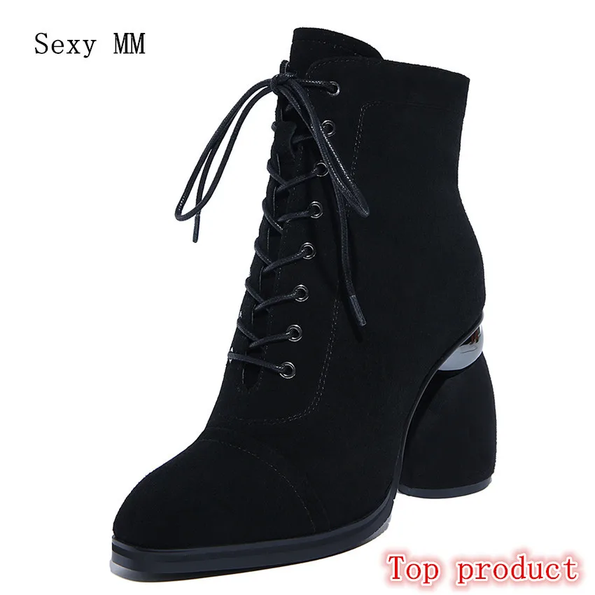 

Genuine Leather Women High Heel Ankle Boots Spring Autumn Shoes Woman Short Boots High Quality Plus Size 34 - 40 41 42 43