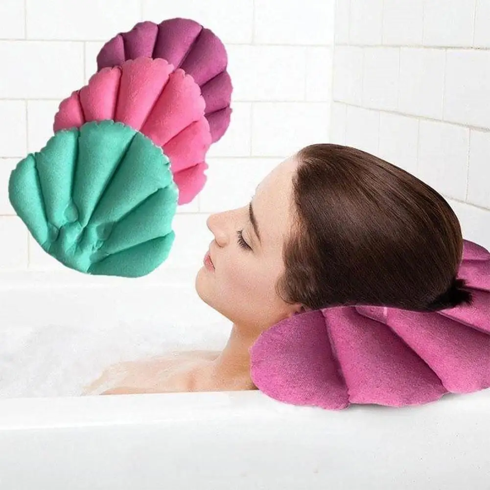

Inflatable Terry Cloth Bath Pillow With Suction Cups Fan-shaped Neck Support Random Color for Bathroom Sun Bath Beach Swimming