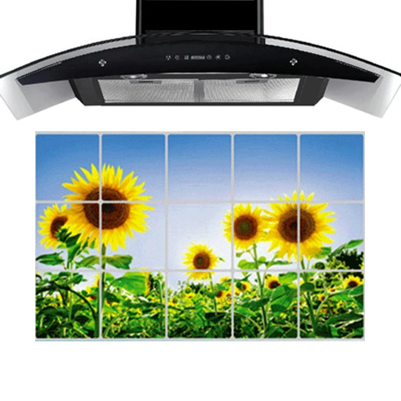 

Zs Sticker 75 cm * 45 cm Sunflower Flowers Kitchen Wall Stickers Accessories Kitchen Decor Aluminum Foil Wall Tile Stickers