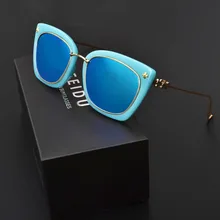 FEIDU покрытие женские солнцезащитные очки металлические заушники ретро в форме кошачьих глаз женские солнцезащитные очки, роскошный бренд дизайнерские солнцезащитные очки с заклепками