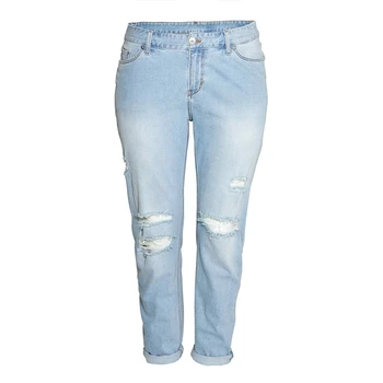 

HDY Haoduoyi Plus Size 2019 New Fashion Women Clothing Casual Solid Broken Hole Female Button Long Jeans 3XL 4XL 5XL 6XL