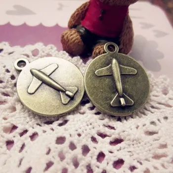 

30pcs 18mm Antique Bronze Cabochon Pendant Base, round pendant setting, airplane (3010324)