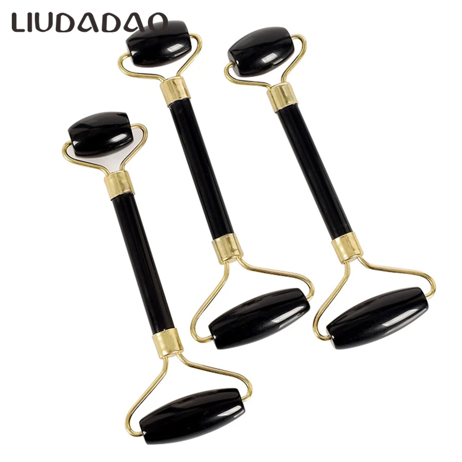  2Pcs/Set Jade Rollers Black Obsidian Guasha Massager Tools Smooth Natural Stone Body Neck Face Lift