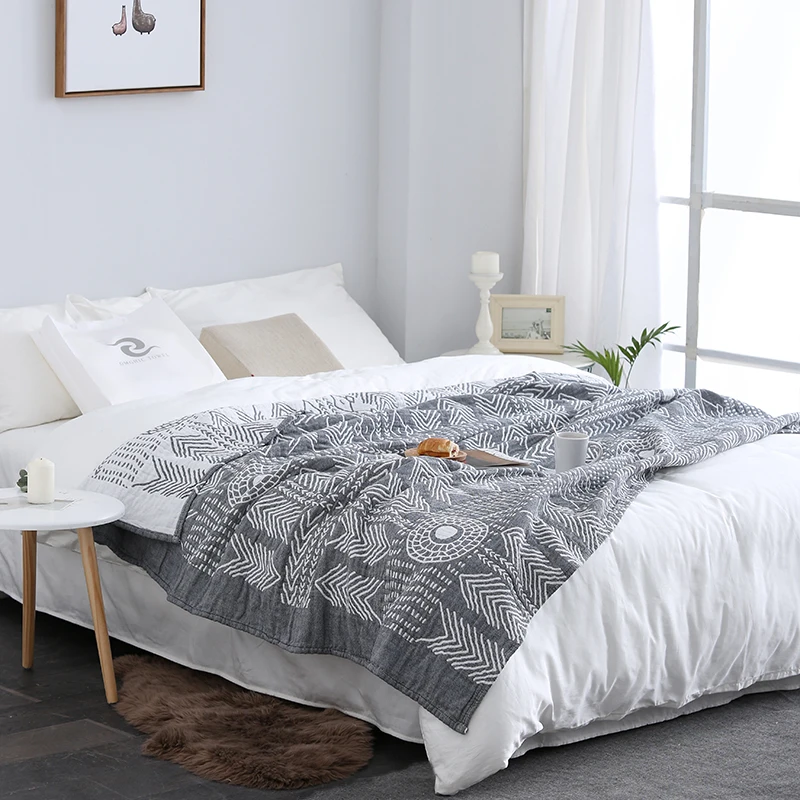 

100% Cotton Four Layers Summer Blanket Americ Style Geometry Prints Towel Blanket Soft Skin-Kindly Bedding Quilts Sofa Throw