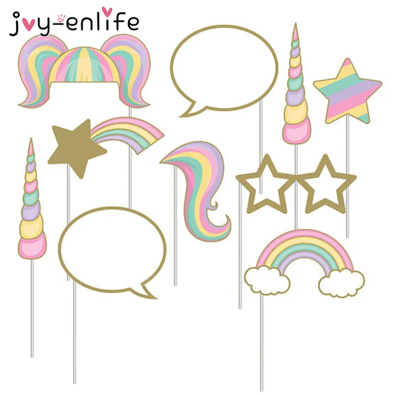 

JOY-ENLIFE Unicorn Party Photo Props Tableware Plate Straw Banner Baby Shower Birthday Party Decoration Unicorn Party Supplies