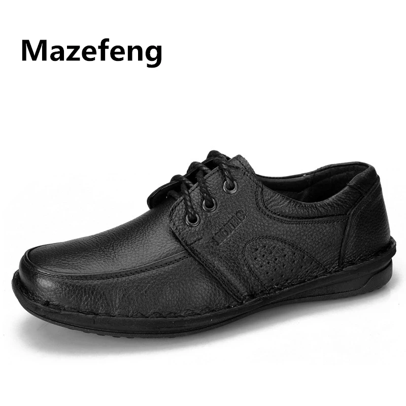 Mazefeng/Новинка года; мужская повседневная обувь из натуральной кожи; модные мужские туфли на плоской подошве с круглым носком; удобная мягкая обувь для папы; Мужские модельные туфли