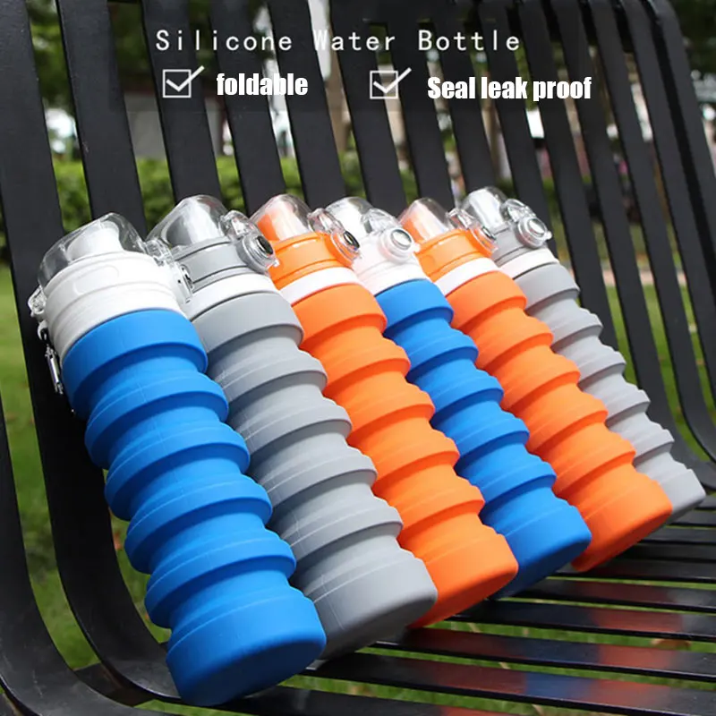 

2019 Wholesale Portable Foldable Collapsible Silicone Water Bottle Gym Fitness Outdoor Sports Camping Cycling Drinking Tools