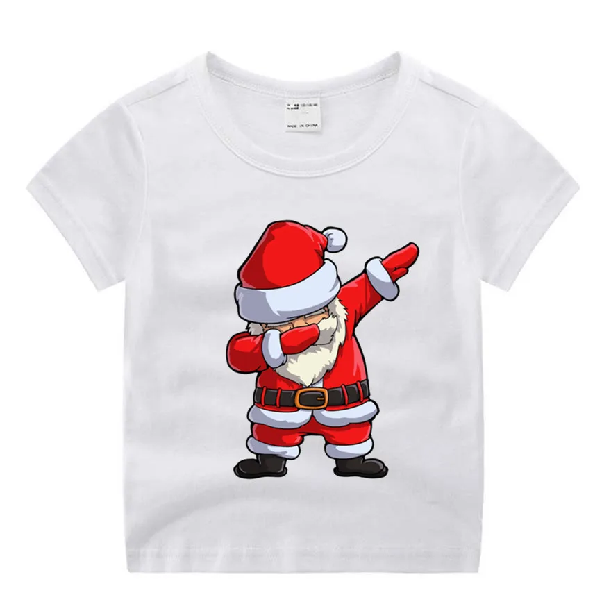 

Baby Boy Girl Santa Claus Print Clothes Children Funny T-shirt Round Neck Cotton Children Birthday Present