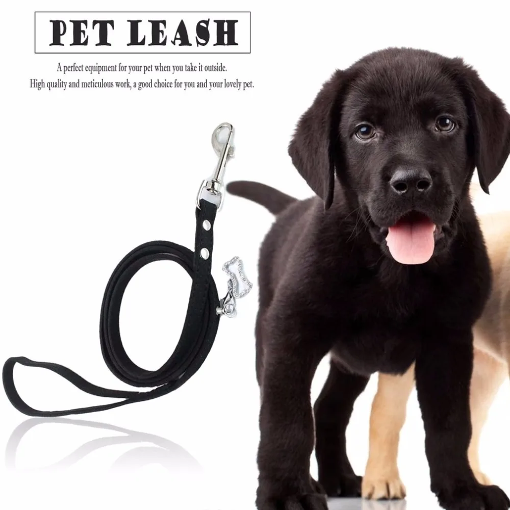 2017 Pet Leading Leash Walking Leads Soft Leather With Rhinestone Bone Pendant Animal