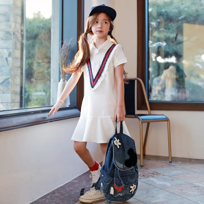 

Little Girls Sport Dress Summer Teenage Clothing Cotton Kids School Dress size 4 6 8 10 12 14 years Children Dress