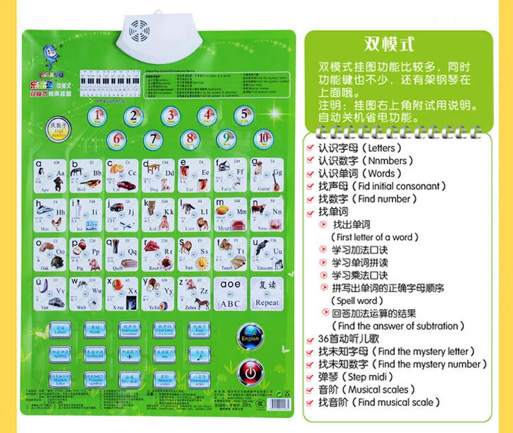 Звуковая настенная диаграмма электронная алфавит, английский язык обучающая машина Multifunction игрушка для детей младшего возраста аудио