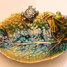 Фантазия лист Статуэтка дисплей блюдо с драгоценными 2 Черепашки и навесная коробка в виде лягушки