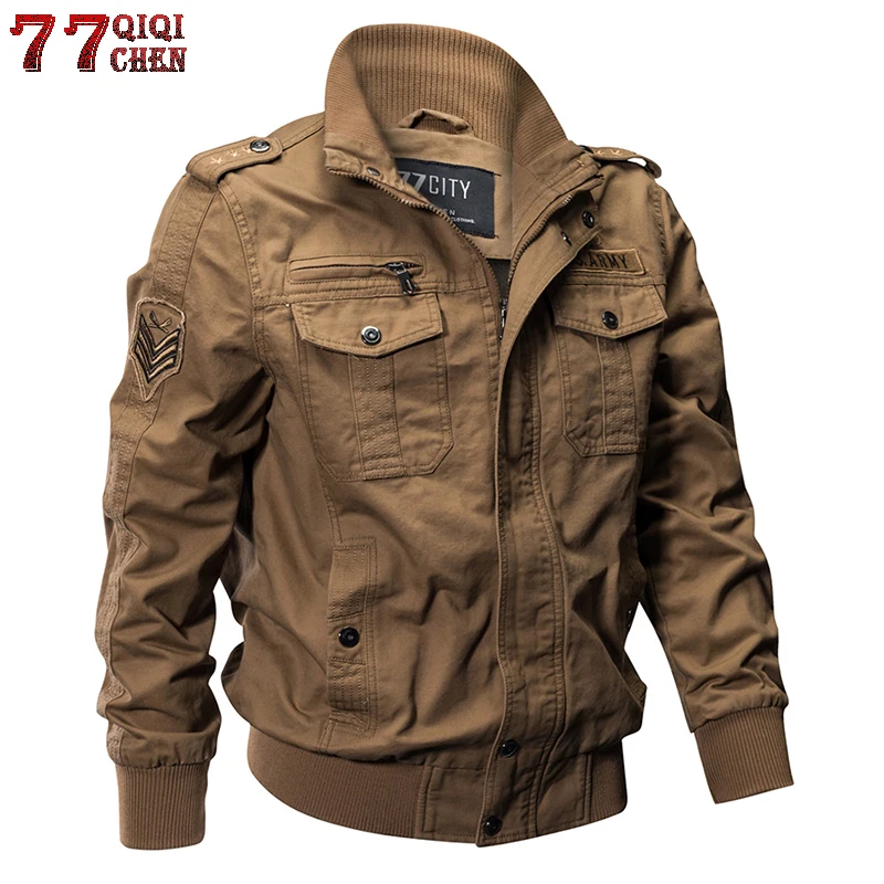 Günstige QIQICHEN Männer Military Pilot Jacken Bomber Baumwolle Mantel Taktische Armee Jacke Männlichen Casual Air Force Flight Jacke Plus Größe M 6XL