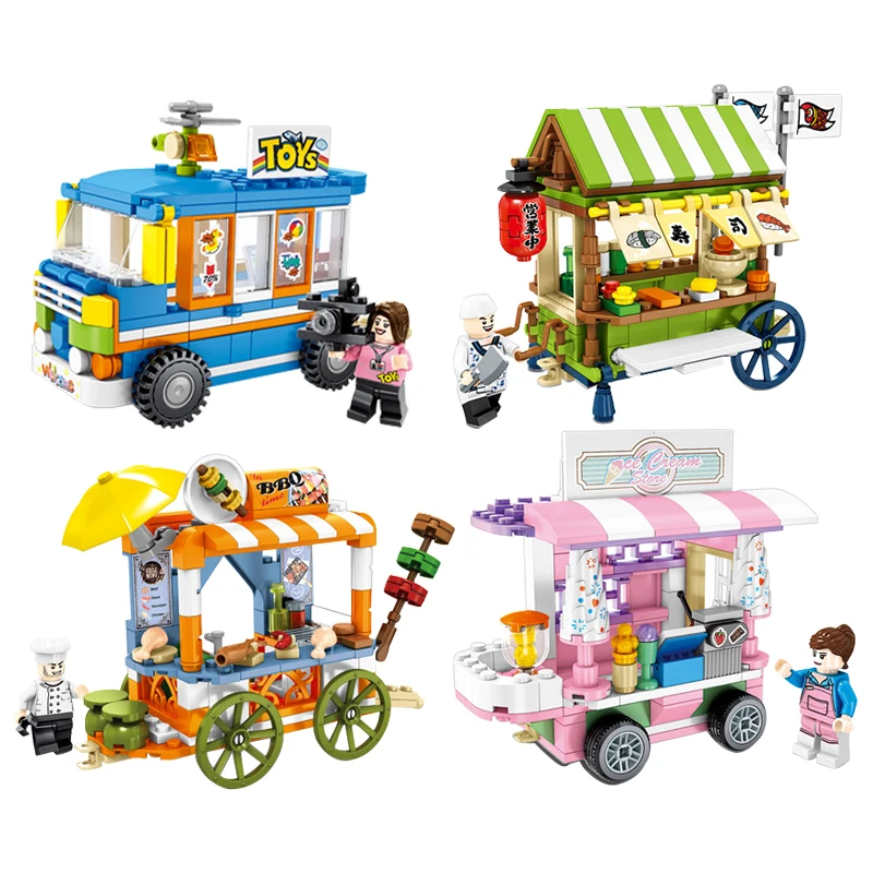 

Legoing Street View Ice Cream Toys BBQ Store Amusement 608Pcs Building Blocks Toys For Children Compatible Legoings Streetview