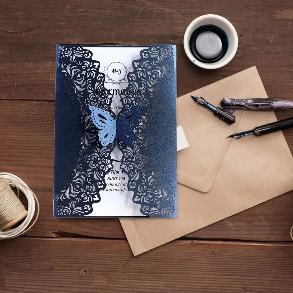  10PCS Blue White Elegant Laser Cut Wedding Invitation Cards Greeting Card Decor Party Supplies - 33023921997