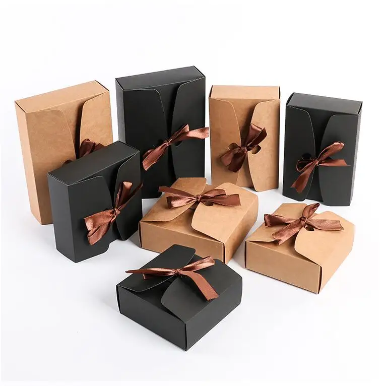 Cajas de papel Kraft con cinta, recuerdo de boda, embalaje de negro, caja grande de regalo para fiesta, 10 AliExpress Hogar y jardín