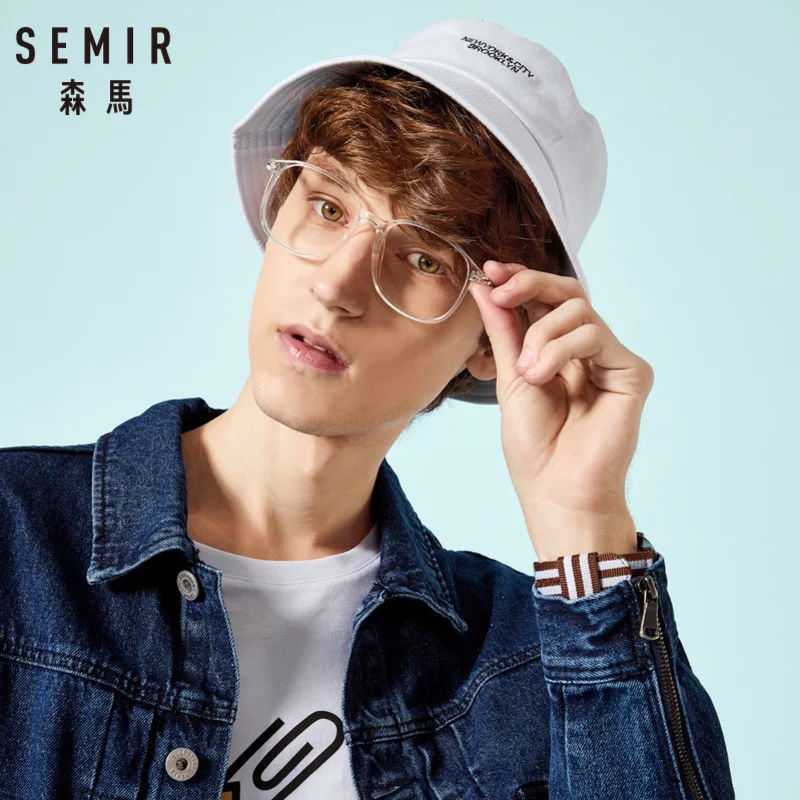 

SEMIR Men Denim Jacket with Collar Men's Denim Jacket Washed Denim with Chest Pockets Zip at Cuff Button Closure at Front
