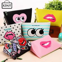Cartoon 3D Harajuku Graffiti Cosmetic Bag Women Zipper Make Up Bag PU Leather Organizer Makeup Bag Travel Waterproof Pouch