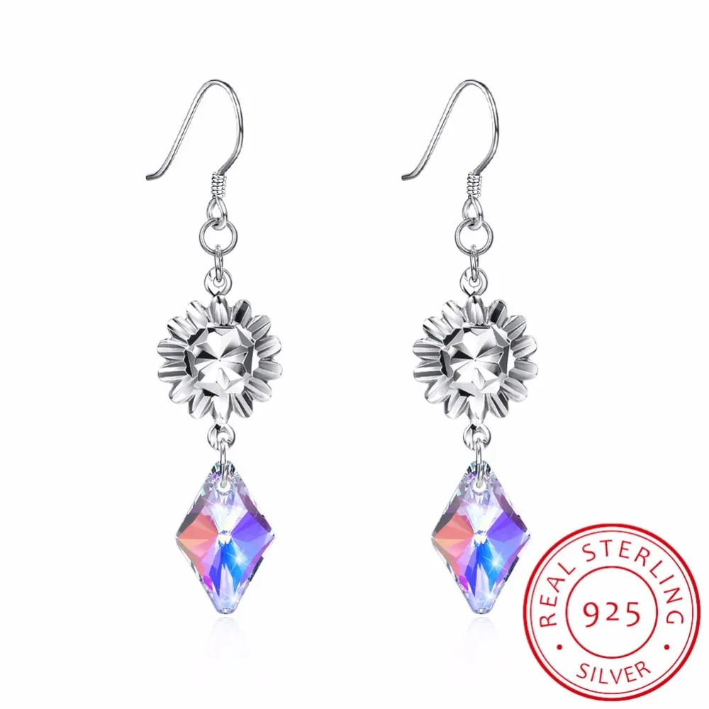 Ювелирные изделия с кристаллами Swarovski ромбовидные серьги Настоящее Серебро S925
