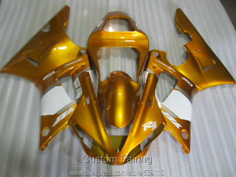 

High quality molding fairing kit for Yamaha YZFR1 00 01 gold white fairings set YZF R1 2000 2001 YI40