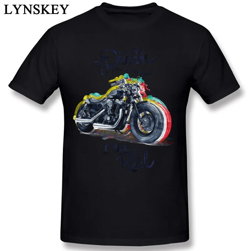 Men`s Tops T Shirt Newest Normal T Shirts 100% Cotton O Neck Short Sleeve Unique Motorcycledream Tee-Shirt Top Quality black