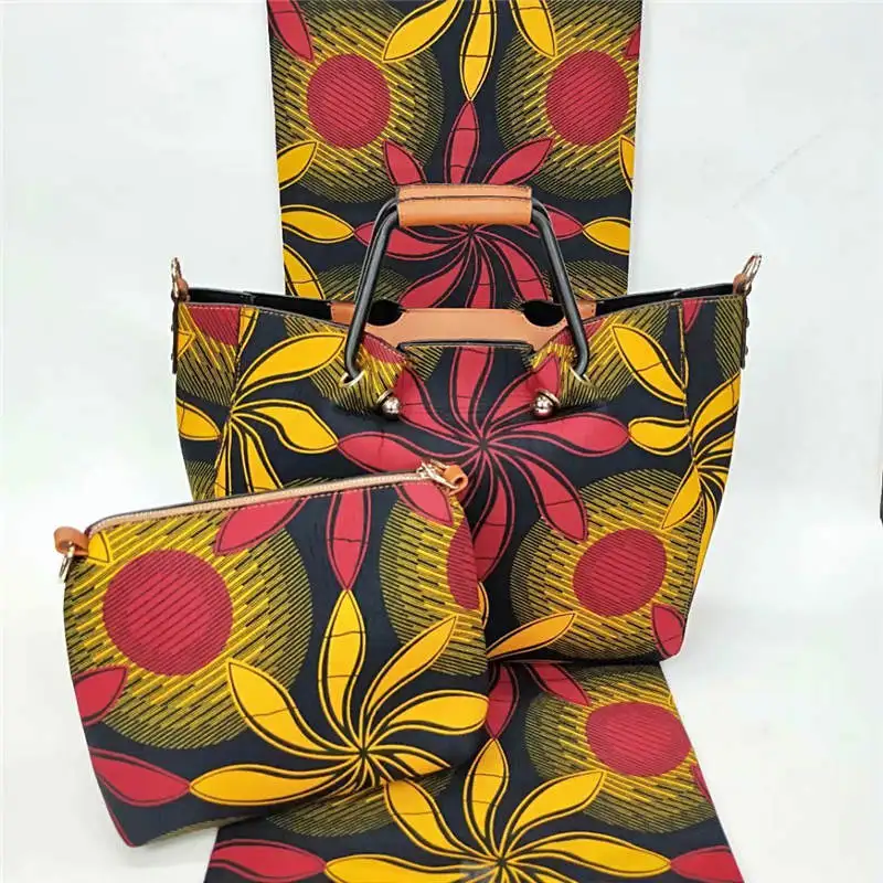 

YBG!NEW high quality african wax bag set match 6 yards real hollandais wax fabric,Beautiful design women's wax handbag ! L41289