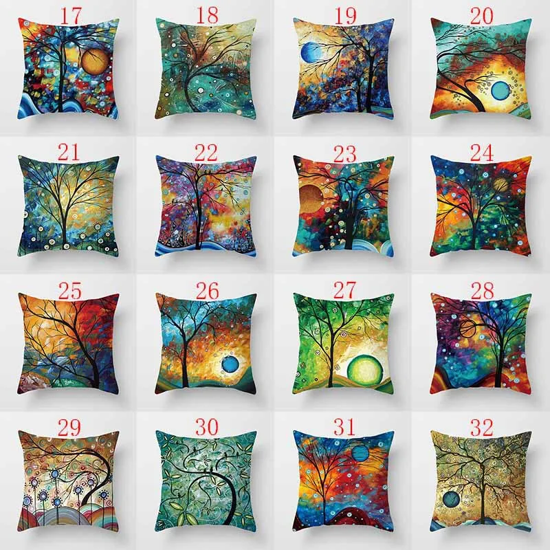 45*45cm Magic tree cushions pillowcase 32colors square pillow case linen waist cushion cover 3D Colorful creative pillowcases