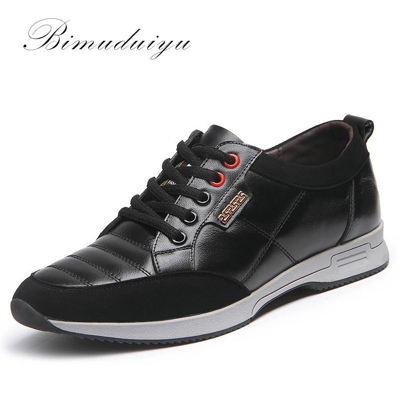 BIMUDUIYU Luxury Brand Hot Full Grain Genuine Leather Men Casual Shoes Comfortable Lace up Walking Breathable Flat Shoes For Men