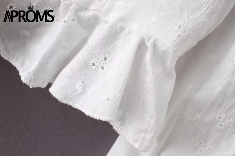 Aproms Sexy Square  Neck Long Sleeve Lace Crochet Blouse Shirt Women Button Down White Crop Tops Summer High Street Blusas 2020
