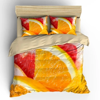 

AHSNME 3D Effect Tropical Fruit Collection Cover Set Summer Bedding Set Orange Customized King Queen Bed Set