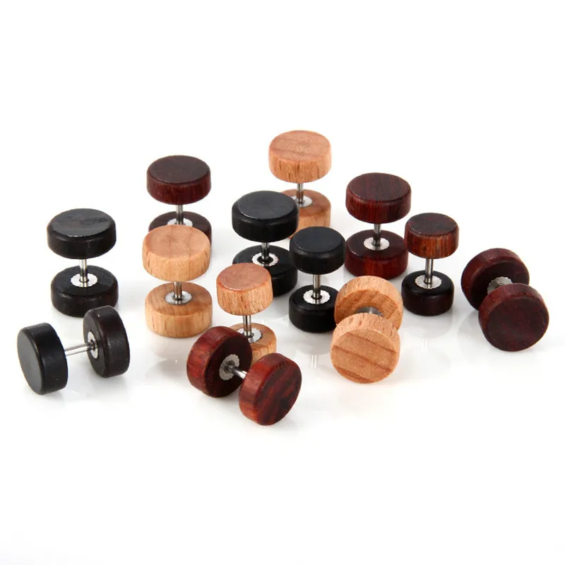 

Japanese and Korean Fashion Log Rock Round Wood Men and Women Dumbbell Type Ear Stud Earrings Personality Jewelry Accessories
