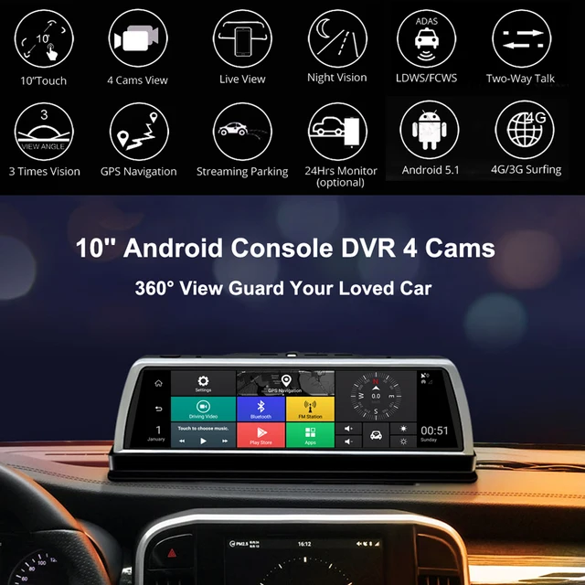 Caméra de tableau de bord, 360 voiture DVR