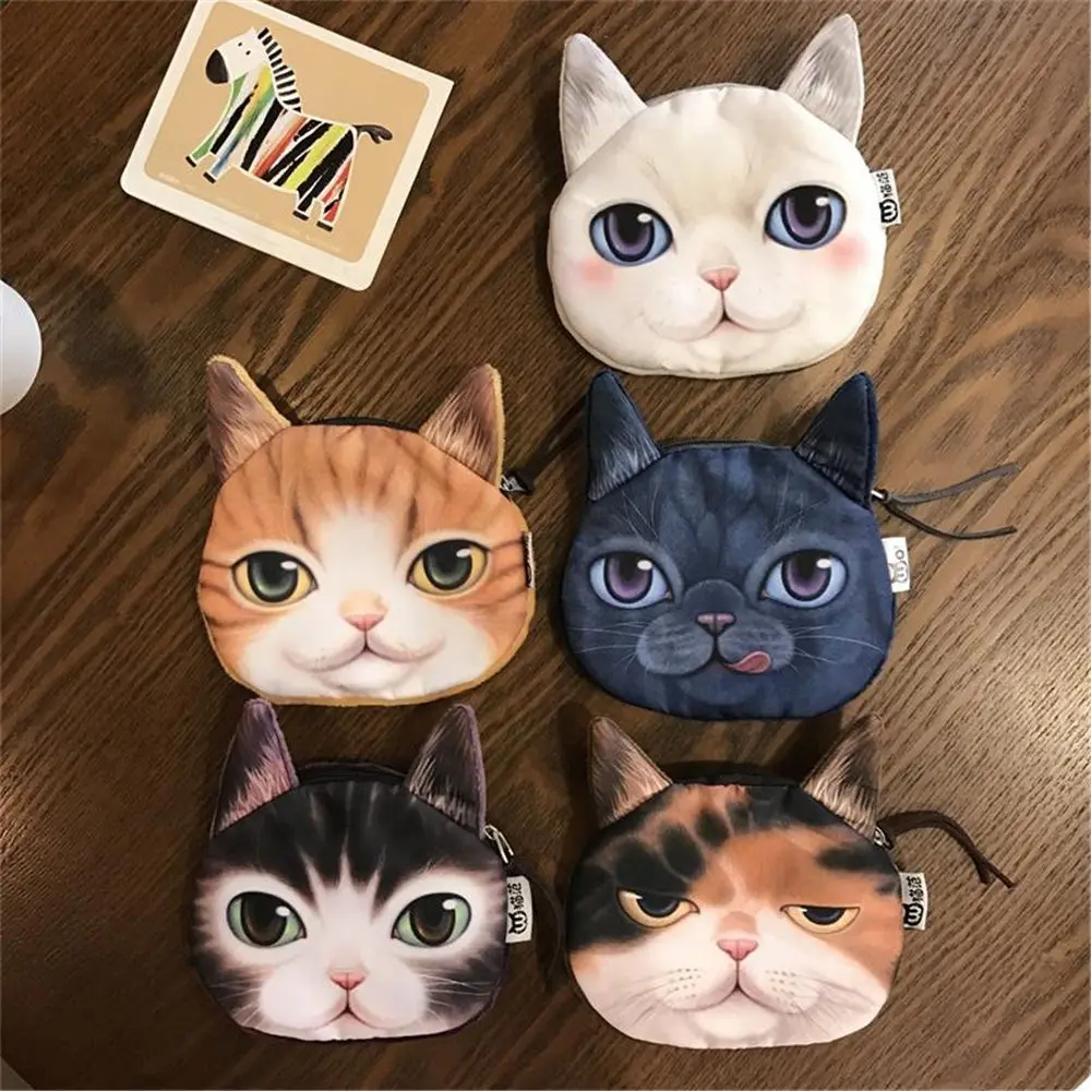3D кошелек для девушек женская сумка на молнии с лицом мини кошки кошельки монет