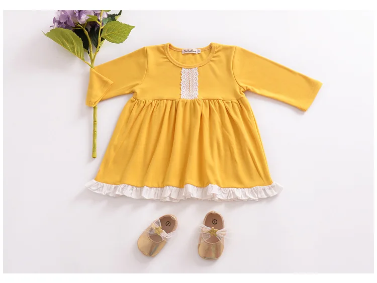 Mother nest 2018 Baby Long Sleeves Yellow Girls Dress Autumn Children Clothing Lace Cotton Toddler Dresses For Party Birthdays (10)
