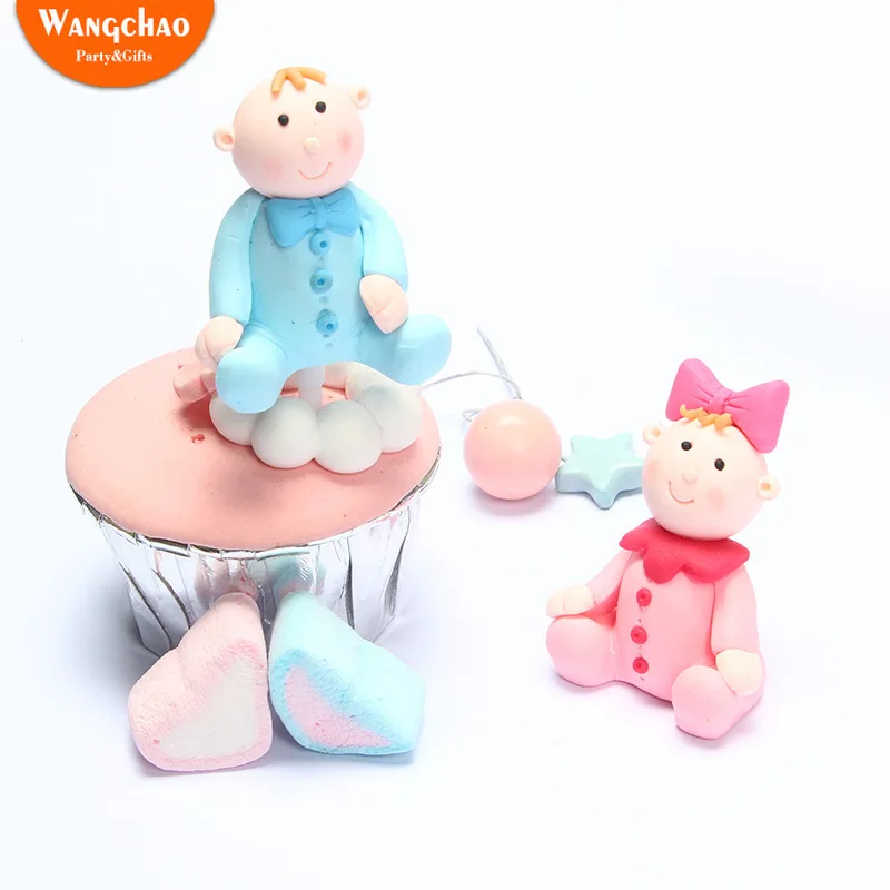 Cute Polymer Clay Dolls Cake Topper Kids Boy Girl Cartoon Oh Baby Happy Birthday Cake Topper Baby Shower Rabbit Party Supplies