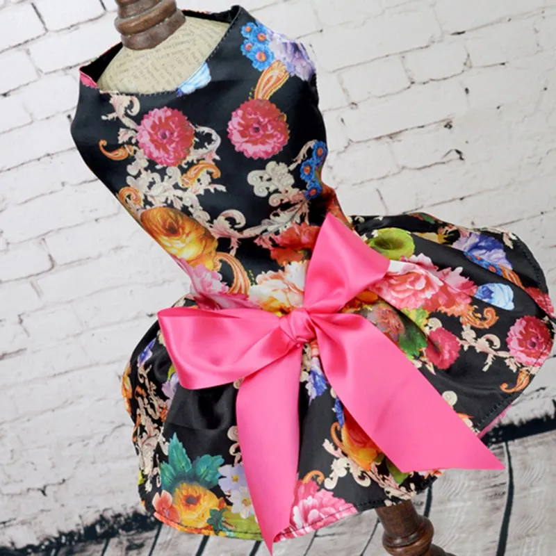 Милая Цветочная лента собака платье Одежда для собак уютный рукавов Рубашка с рисунком «Собаки» костюм для животного сарафан принцессы вечерние Малый Юбка для собак наряд Z