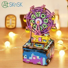 1pcs/lot Fashion 3D wooden painted puzzle handmade DIY creative carousel music box bass boxes Ferris wheel ornaments