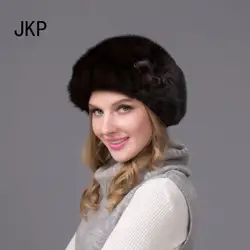 JKP 2018 новая зимняя горячая Распродажа России Для женщин шляпы зима реального норки меховая шапка для Для женщин роскошных аксессуаров