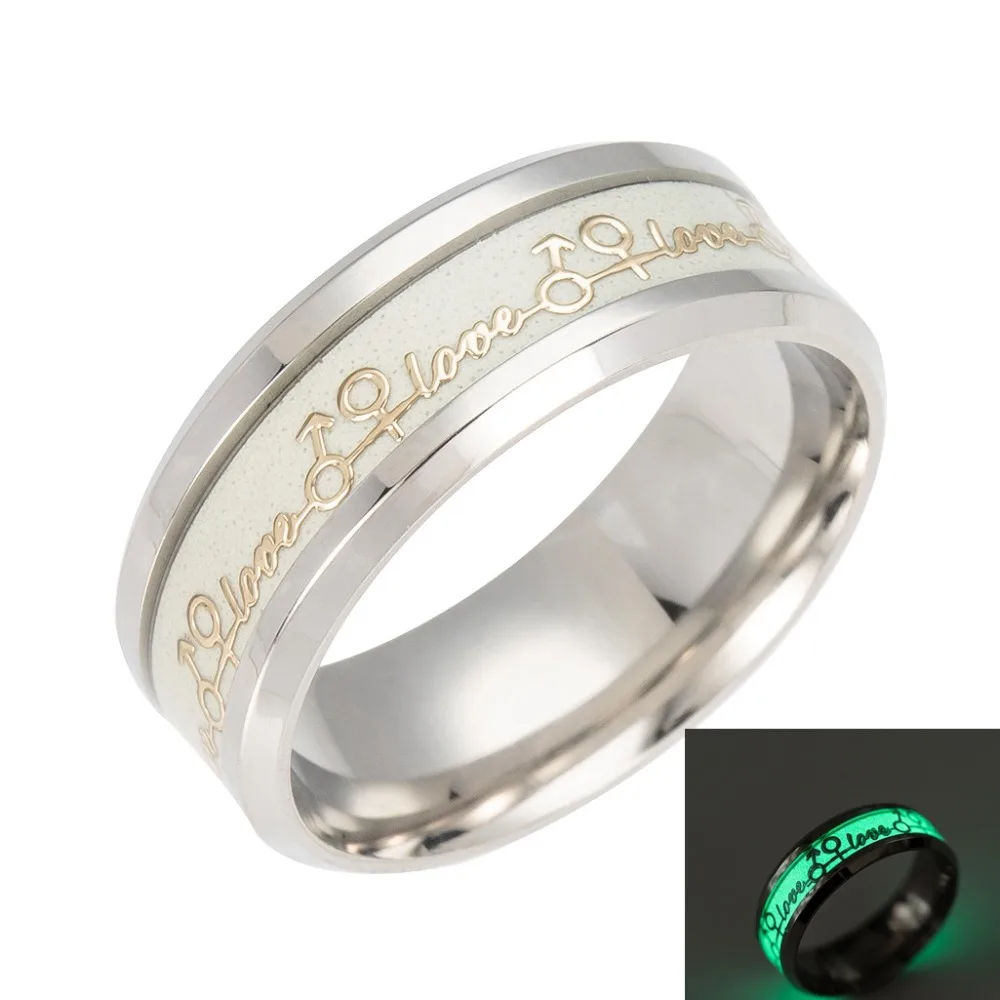

Creative Fluorescent Couple Rings LOVE Titanium Cool Luminous Rings Glow In The Dark Rings