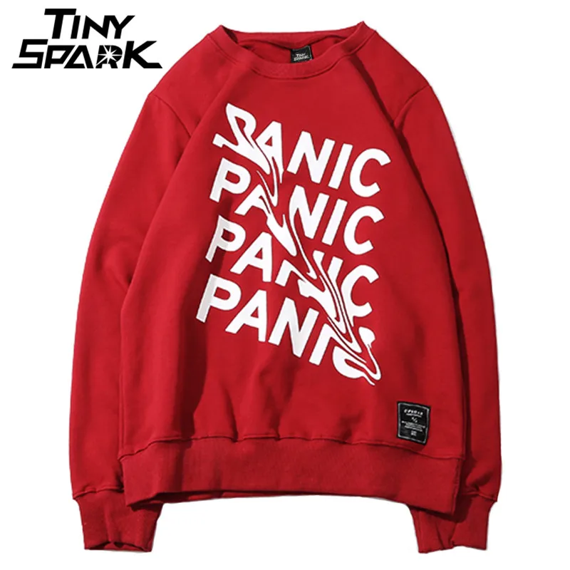 

Men Plain Sweatshirts Streetwear Panic Letter Print Hip Hop Pullover Sweatshirt Hoodie Cotton New 2018 Autumn Sweatshirt No Hood