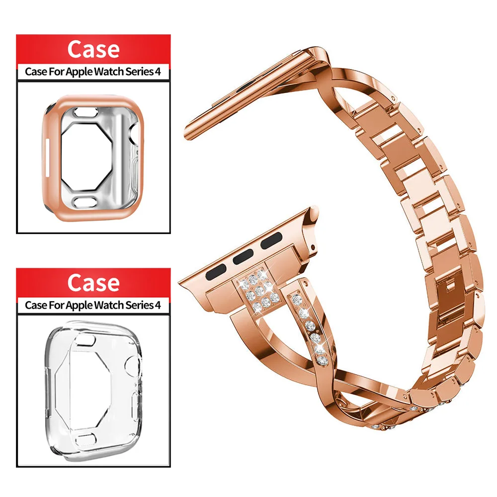 

Women Girls Bracelet for Apple Watch Band Series 4 Luxury X Type Diamond Strap with Tpu Cover Case for Apple iWatch 40mm 44mm