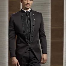 Темно-коричневый смокинг жениха шафера отворот китайского стиля Свадебные/вечерние костюмы Best Man жениха(пиджак+ штаны+ галстук-бабочка+ жилет) B76