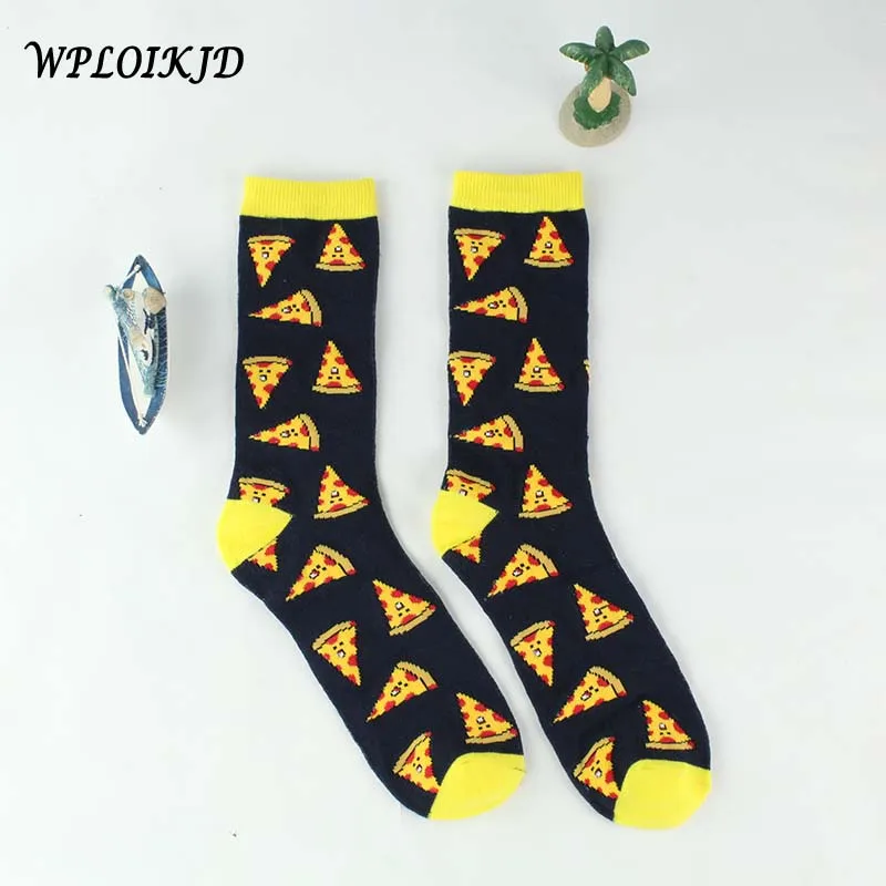 

[WPLOIKJD]Cartoon Pizza Harajuku Socks Japanese Hip Hop Yellow Funny Socks Women Creative Lovely Sokken Calcetines Mujer