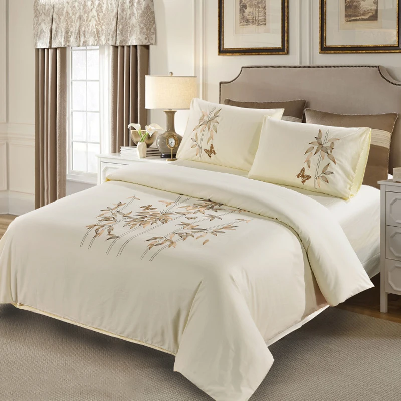 Bamboo Butterfly Embroidered Four Pcsbedding Sets High Quality 100