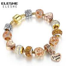 ELESHE Europäischen Charme Perlen Gold-farbe Schlange Kette Armband Fit Original Armband Armreif für Frauen DIY Schmuck Charms Armband(China)