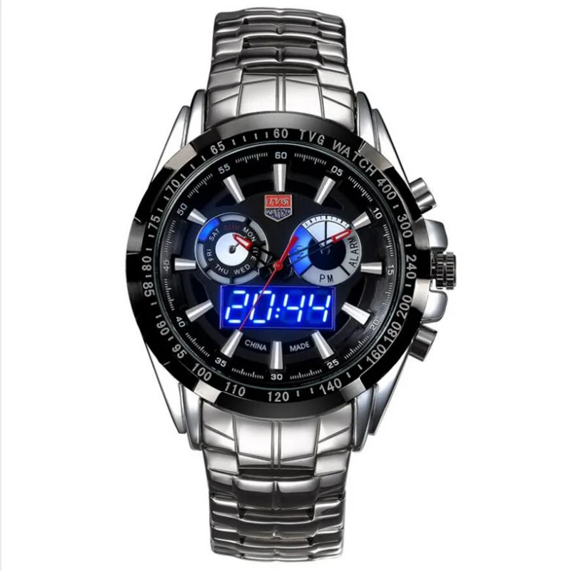 relogio masculino TVG Mens Watches Top Brand Luxury Dual Display Digital Analog Quartz Watch Men Mi