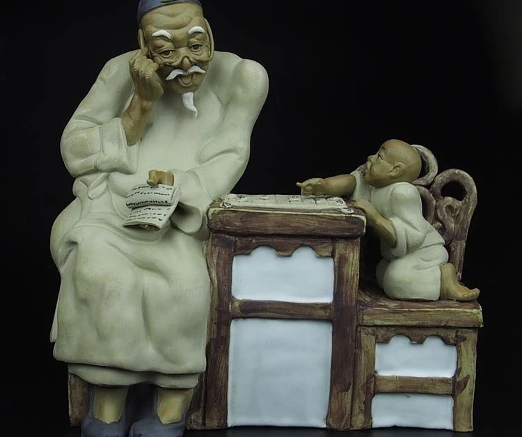 

12 China Pottery Wucai Porcelain Art Home Decoration Play Chess Statue Sculpture