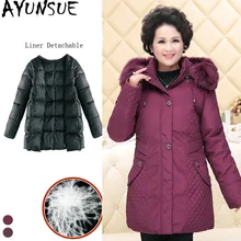 AYUNSUE, женские куртки для пожилых женщин, с капюшоном, со съемной подкладкой, пуховик, парка размера плюс, длинное пальто для женщин, Sobretudo KJ484