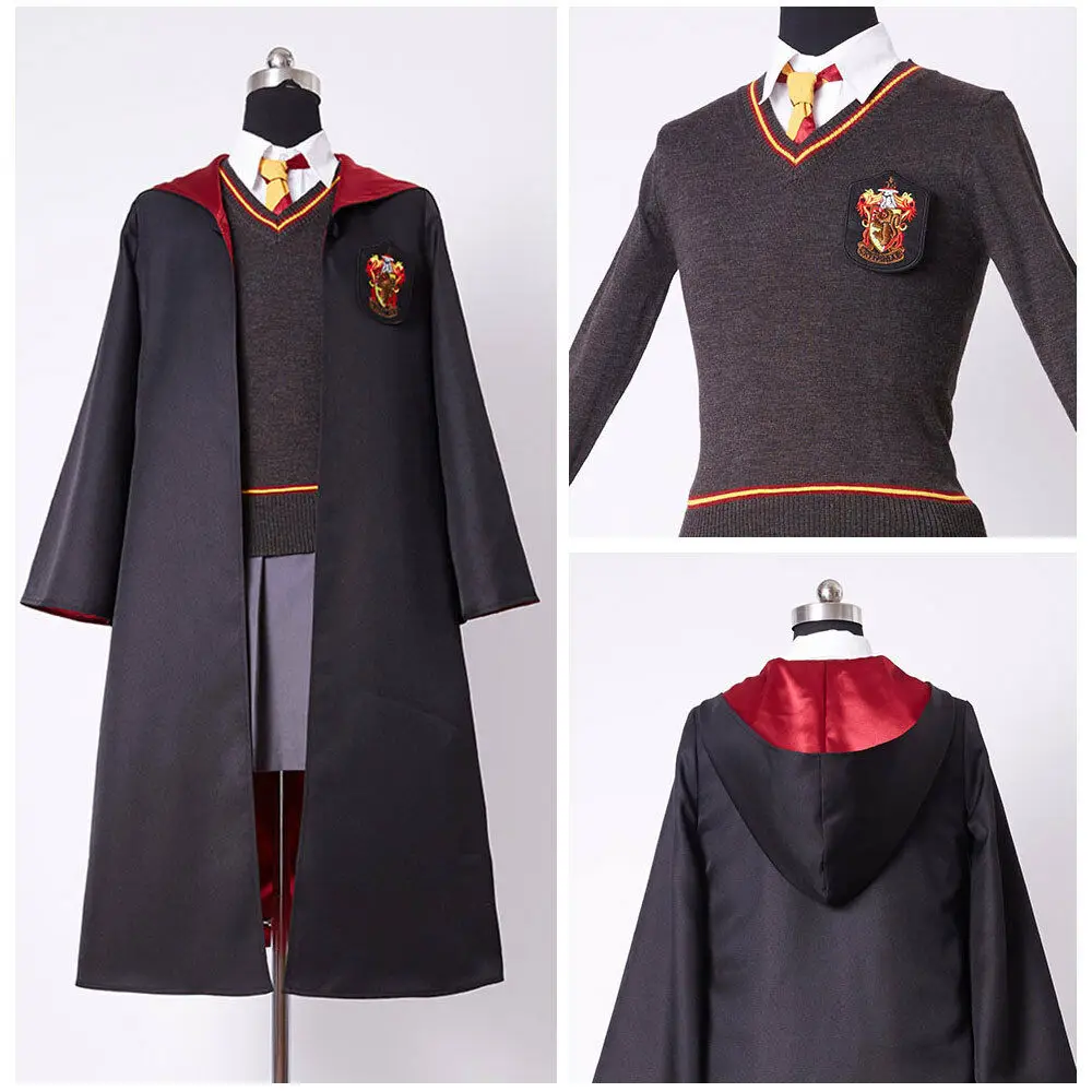 Hermione Granger Cosplay Costume Girls Hermione Robe Magic Wand Costume Uniform Kids Carnival Halloween Xmas Gift