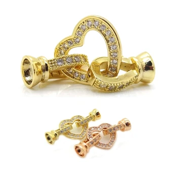

18K Gold Mixed Color Heart CZ Brass Micro Pave CZ Cubic Zirconia Fold Over Watch Band Clasps For Pearl Gem Stone Jewelry Making